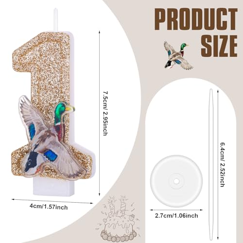 Mallard Duck Birthday Candle Number 1 Cake Topper - Gold Glitter