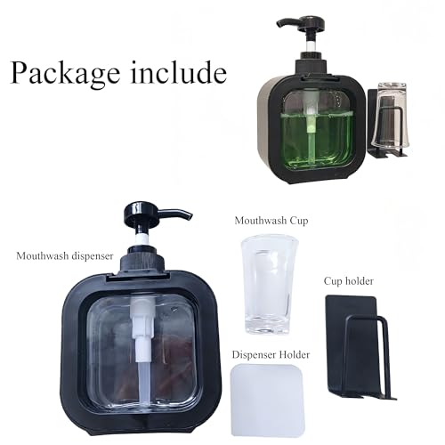 Wall-Mounted Mouthwash Dispenser 10oz No-Drill Bathroom Organizer Black
