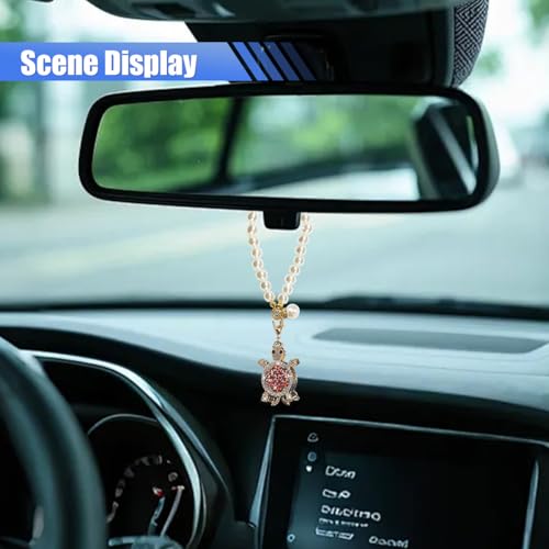 Bling Turtle Car Hanging Ornament Sparkling Rhinestone Rear View Mirror Charm Red