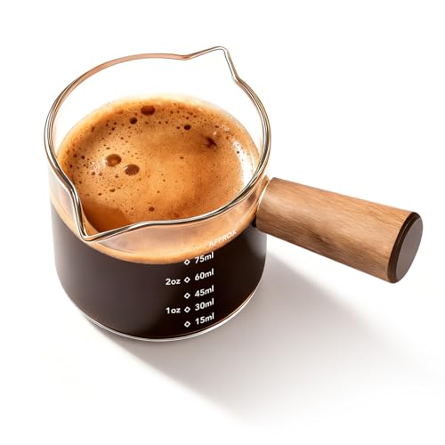 YARRAMATE 2.5oz Double Spout Espresso Shot Cup with Wooden Handle