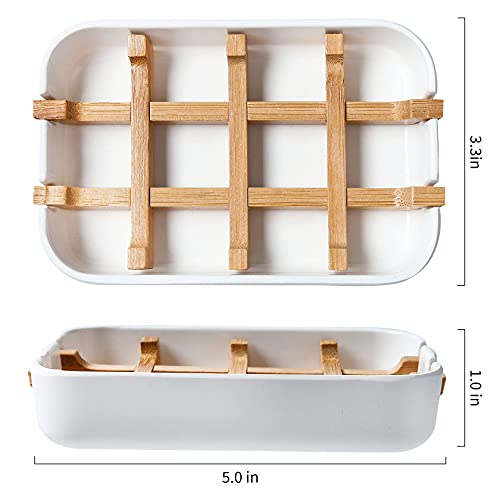 Leadiy Bamboo Fiber Soap Dish Holder - 2 Pack, Self-Draining White Soap Tray