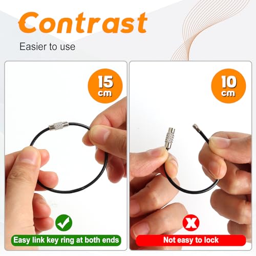 100 Pieces Cable Key Rings Wire Keychain Cable 6 in 2 mm Stainless Steel Wire Key Chain Metal Wire Keychain for Keys, Tags,Transport,Office, Warehouse