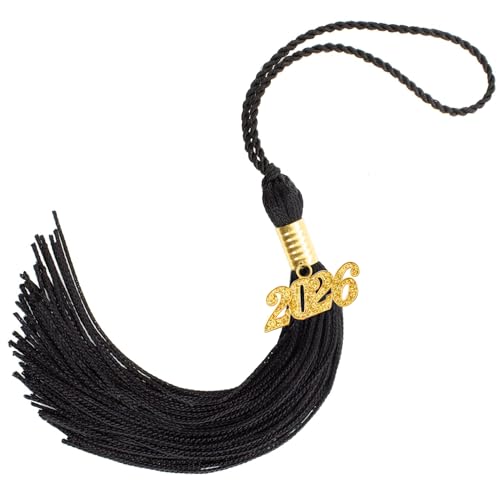 Class of 2026 Graduation Tassel with Gold Charm - Black