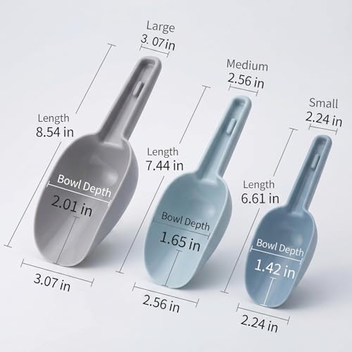Blue Ice Scoop Set of 3 - Nested Plastic Scoops for Ice & Food