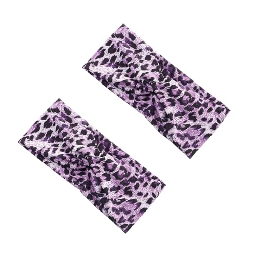 Purple Leopard Cross Elastic Headbands for Women 2Pcs Set