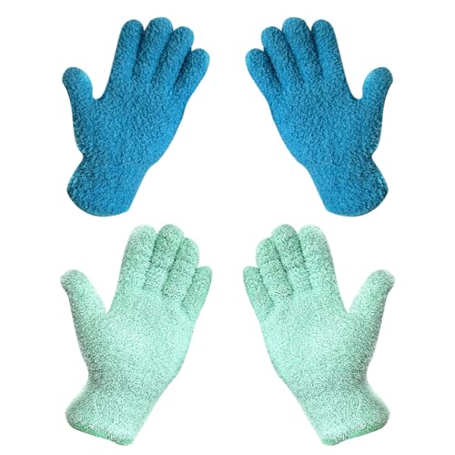 GSHLLO Microfiber Dusting Gloves - Reusable Blue & Green Mittens for Cleaning