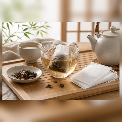 100 Disposable Muslin Tea Filter Bags with Drawstrings - 6x8cm