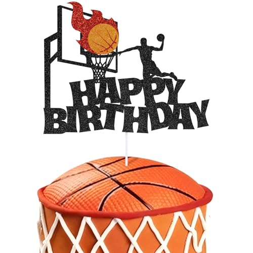 Basketball Happy Birthday Cake Topper Black Glitter Sport Theme Party