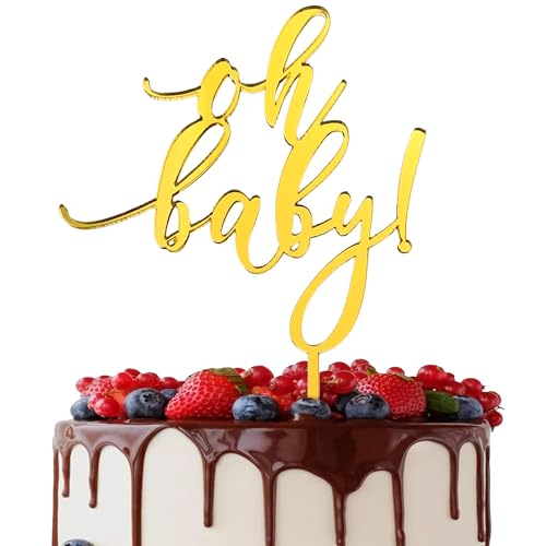 Oh Baby Cake Topper - Gold Mirror Acrylic for Baby Showers