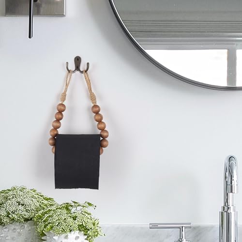 Boho Toilet Paper Holder with Wooden Beads - Coffee Design