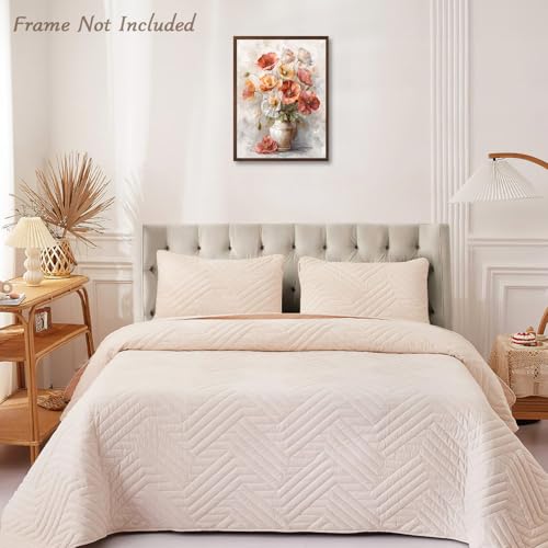 Dazzlewall Floral Canvas Print - White Red Flowers Artwork 12x16