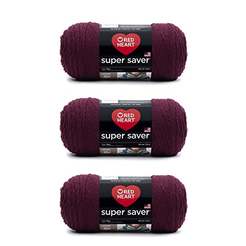 Red Heart Super Saver Yarn - Claret, 3-Pack for Knitting & Crocheting