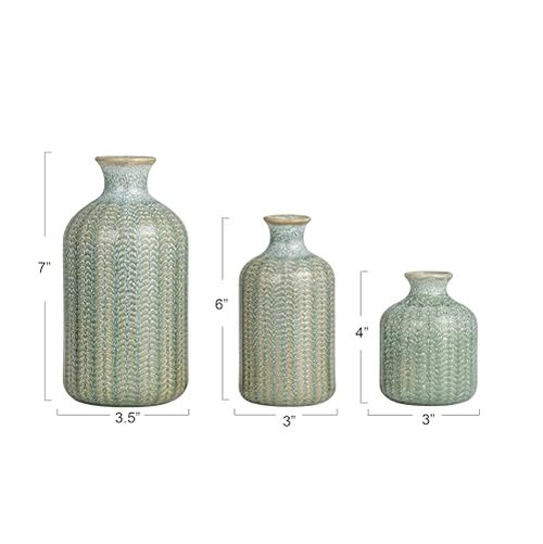 Creative Co-Op Embossed Stoneware Vases with Reactive Glaze, Grey, Set of 3
