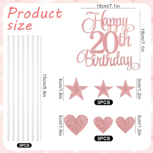 Happy 20th Birthday Cake Topper Set with Rose Gold Decorations