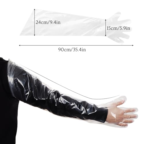 35-Inch Disposable Plastic Long Gloves for Field Dressing - 50 Pcs