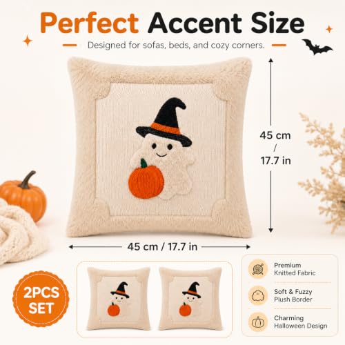 Halloween Ghost Throw Pillow Covers 18x18, Soft Plush Set of 2