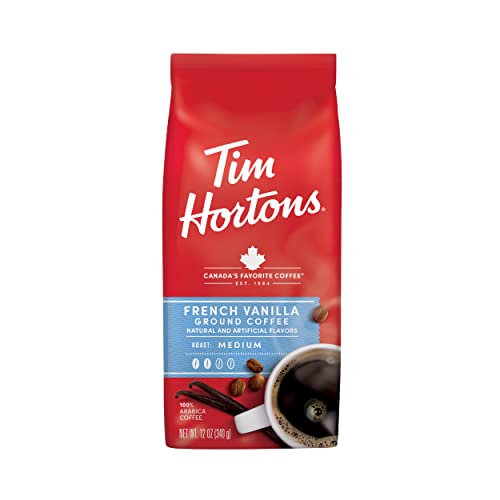 Tim Hortons French Vanilla Ground Coffee, 100% Arabica Beans, 12 Ounce Bag
