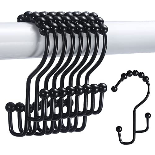 SUTINE Black Shower Curtain Hooks - 12 Rust Proof Stainless Steel Rings
