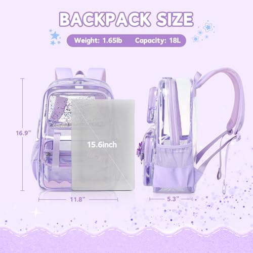 Clear Backpack for Girls - Dreamy Purple Transparent School Bookbag