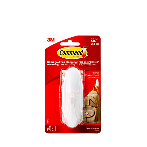 Command Designer Large Plastic Hook with 2 Strips - Holds 5 lbs