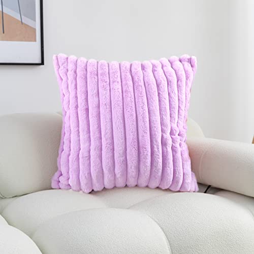 Hodeco Purple 18x18 Inch Faux Fur Throw Pillow Cover Double Sided Plush Cushion