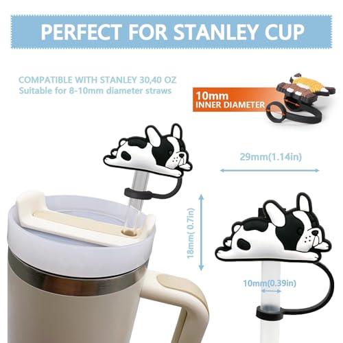 Bulldog Straw Toppers for Stanley Cups 4 Pcs Silicone Straw Covers