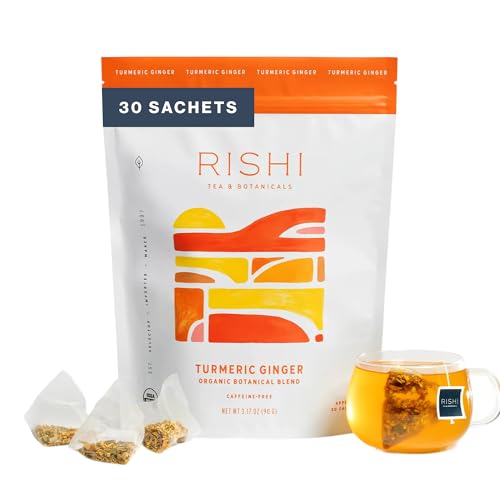 Rishi Tea Organic Turmeric Ginger Herbal Tea, Caffeine-Free, 30 Count