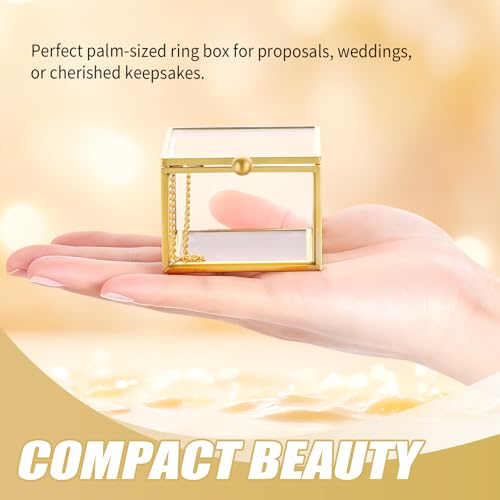 Gold Glass Jewelry Box - Square Decorative Storage for Rings & Keepsakes
