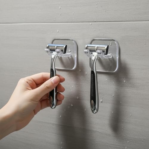 Transparent 4-Pack Razor Holder Hooks - Waterproof Adhesive Storage for Bathroom & Kitchen
