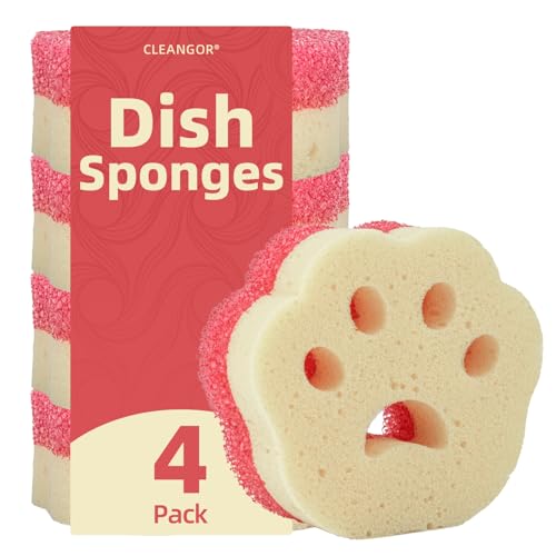 CLEANGOR 4-Pack Dual-Sided Cat Paw Dish Sponges - Temperature Controlled