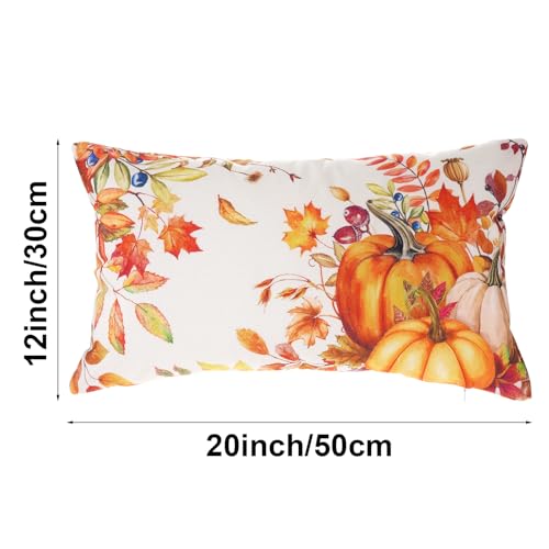 Fall Pumpkin Maple Leaf Lumbar Pillow Cover 12x20 Inch Thanksgiving