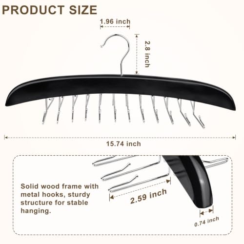 SOGCASE Wooden Tie and Belt Hanger, 24-Hook Rotating Closet Organizer (1-Pack)