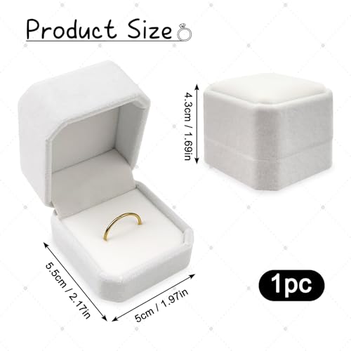 ZUFECY Velvet Ring Box for Engagement & Wedding Proposal, 2.17x1.97in, White Jewelry Case, Pocket-Sized, Elegant Gift