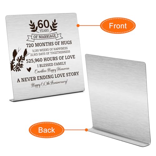 60th Wedding Anniversary Keepsake Plaque - 4x4 Inch Stainless Steel Desk Sign for Couples Parents