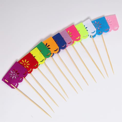 24 Pcs Mini Mexican Papel Picado Flags - Multi-Colored Cake Toppers