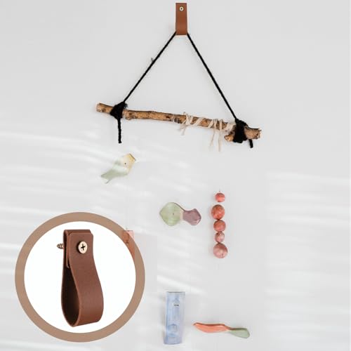 6 Pcs Brown PU Leather Wall Hooks - Boho Style Hanging Straps for Towels