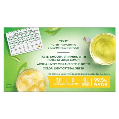Lipton Lemon Green Tea Bags - Unsweetened & Flavored, 20 Count