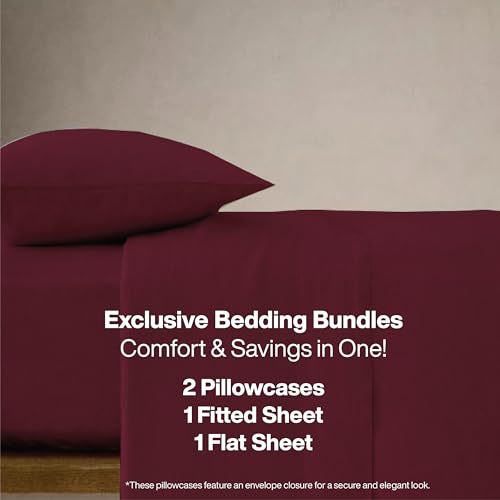 QUEENSBAY Twin Sheet Set - 3-Piece Soft Microfiber Bedding, Burgundy