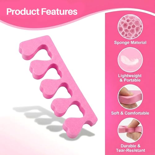RAQEHO 24PCS Foam Toe Separators for Pedicure and Nail Polish, Pink