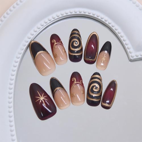 GUAACCB Purple French Tip Press on Nails Medium Almond Fake Nails