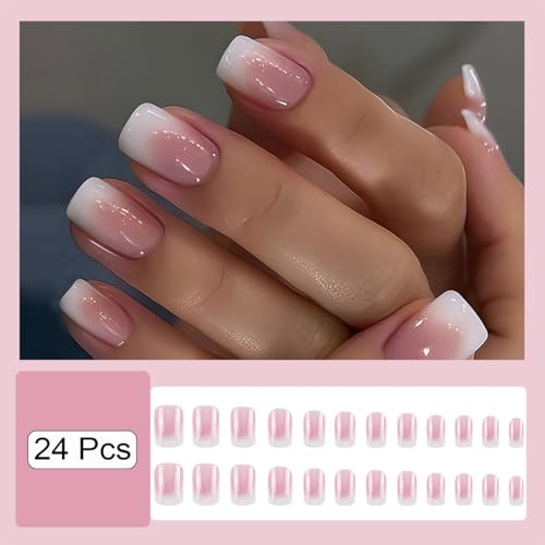 Fxujen Square Press On Nails Pink Ombre Acrylic False Nails Kit