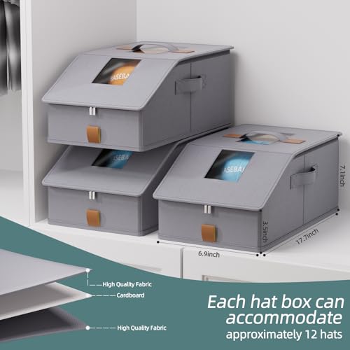 FHSQX Stackable Hat Organizer for 12 Caps - Deep Grey (17.7x9.1x7.1in)