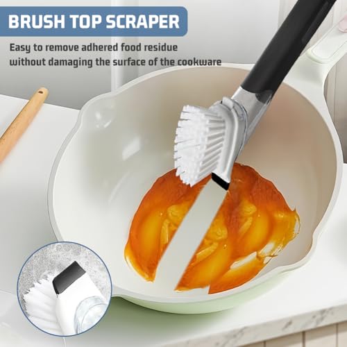 AMFUN Soap Dispensing Dish Brush with Scrubber for Kitchen Cleaning