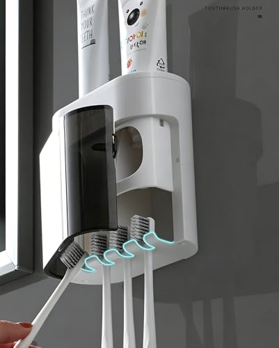 WINRIOO Wall Mounted Toothbrush Holder with Automatic Toothpaste Dispenser