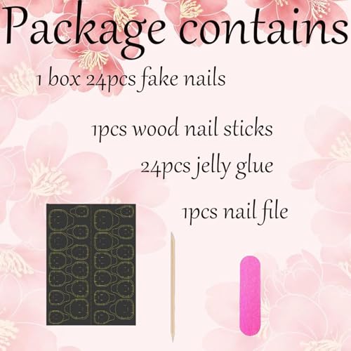 Short Almond Press on Nails Pink French Tip with Star and Polka Dot Design