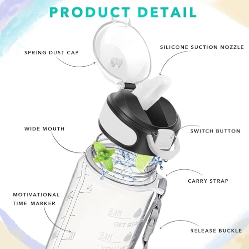 Enerbone 32 oz Motivational Water Bottle with Straw - Crystal Edition