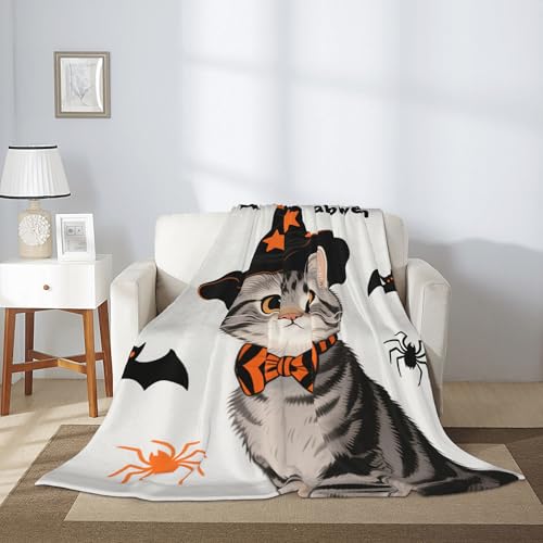 Witch Cat Halloween Throw Blanket, Soft Flannel Fleece, 40x50 Inch