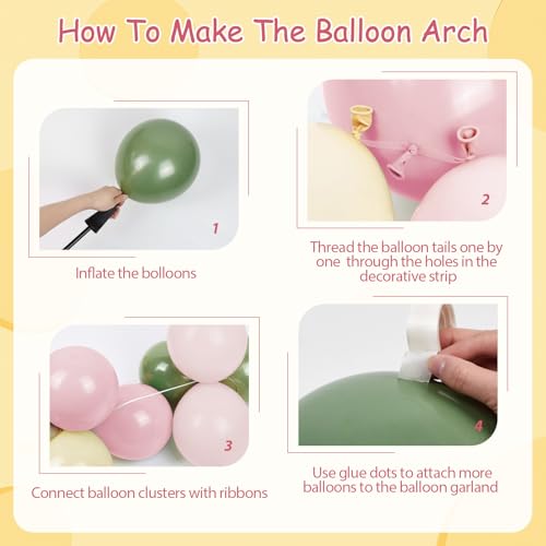 146pcs Pink and Yellow Balloon Garland Arch Kit with Sage Green Balloons