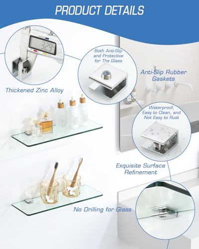 Alise Adjustable Glass Shelf Brackets for 6-10mm Thick Glass - 4 Pack