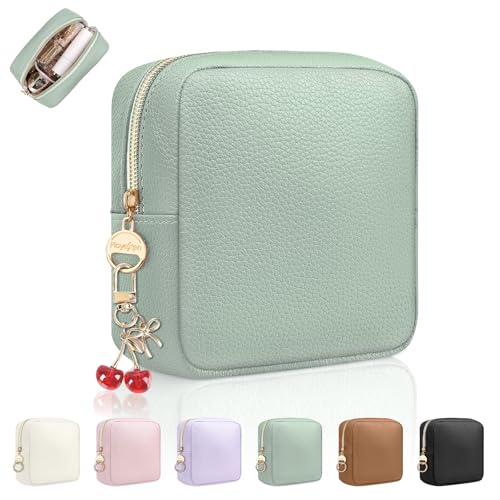 Small PU Leather Makeup Bag for Purse Mini Toiletry Pouch Green